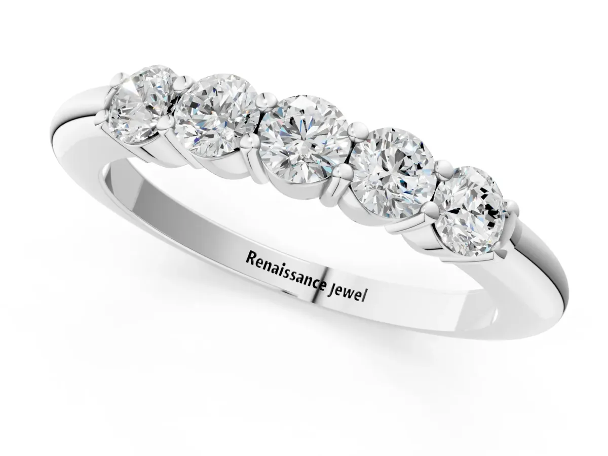 Five-Stone Round Diamond Prong Set Half-Eternity Band White gold
