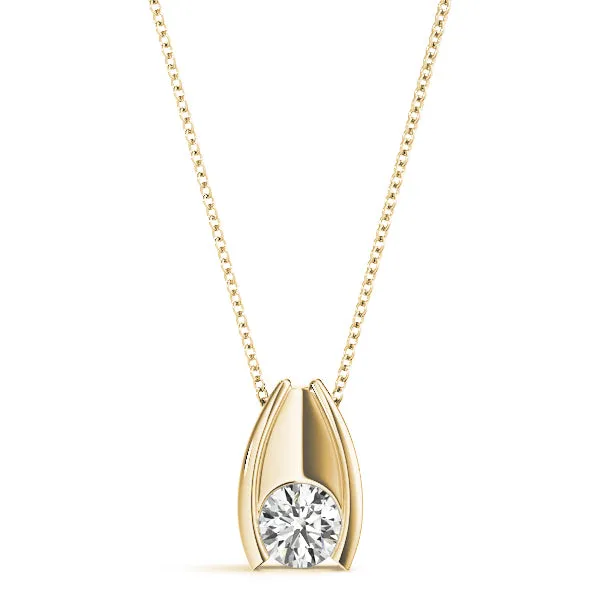 Round Bezel Solitaire Pendant with V-Prong Setting Yellow gold