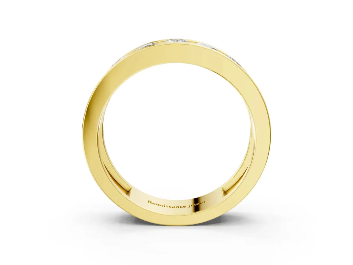 Round Diamond Linear Channel Mens Band Yellow gold