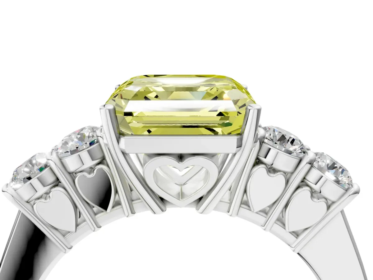 Fancy Yellow Asscher Cut Cut Diamond Five-Stone Prong Set White Gold Ring Platinum