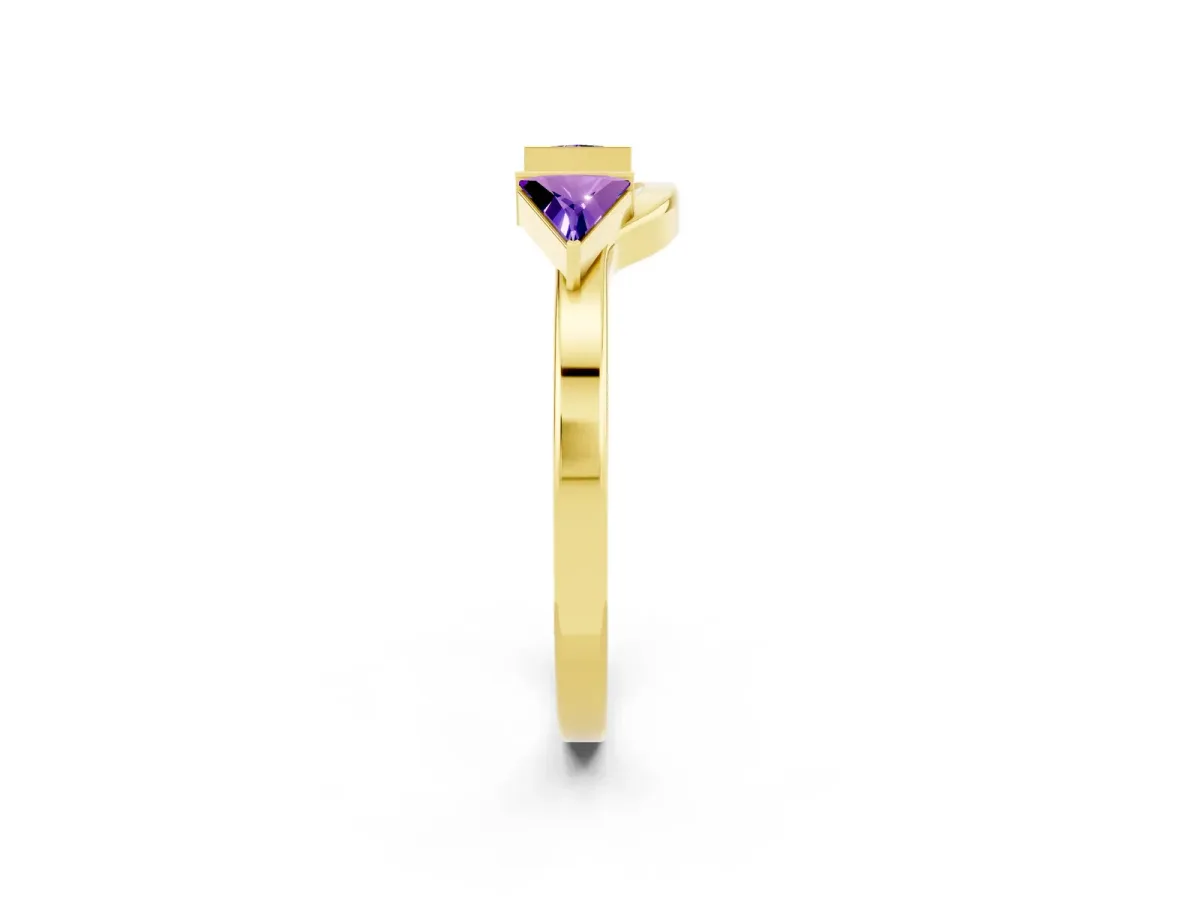 Trillion Tanzanite Open Band Ring with Bezel Setting Yellow gold