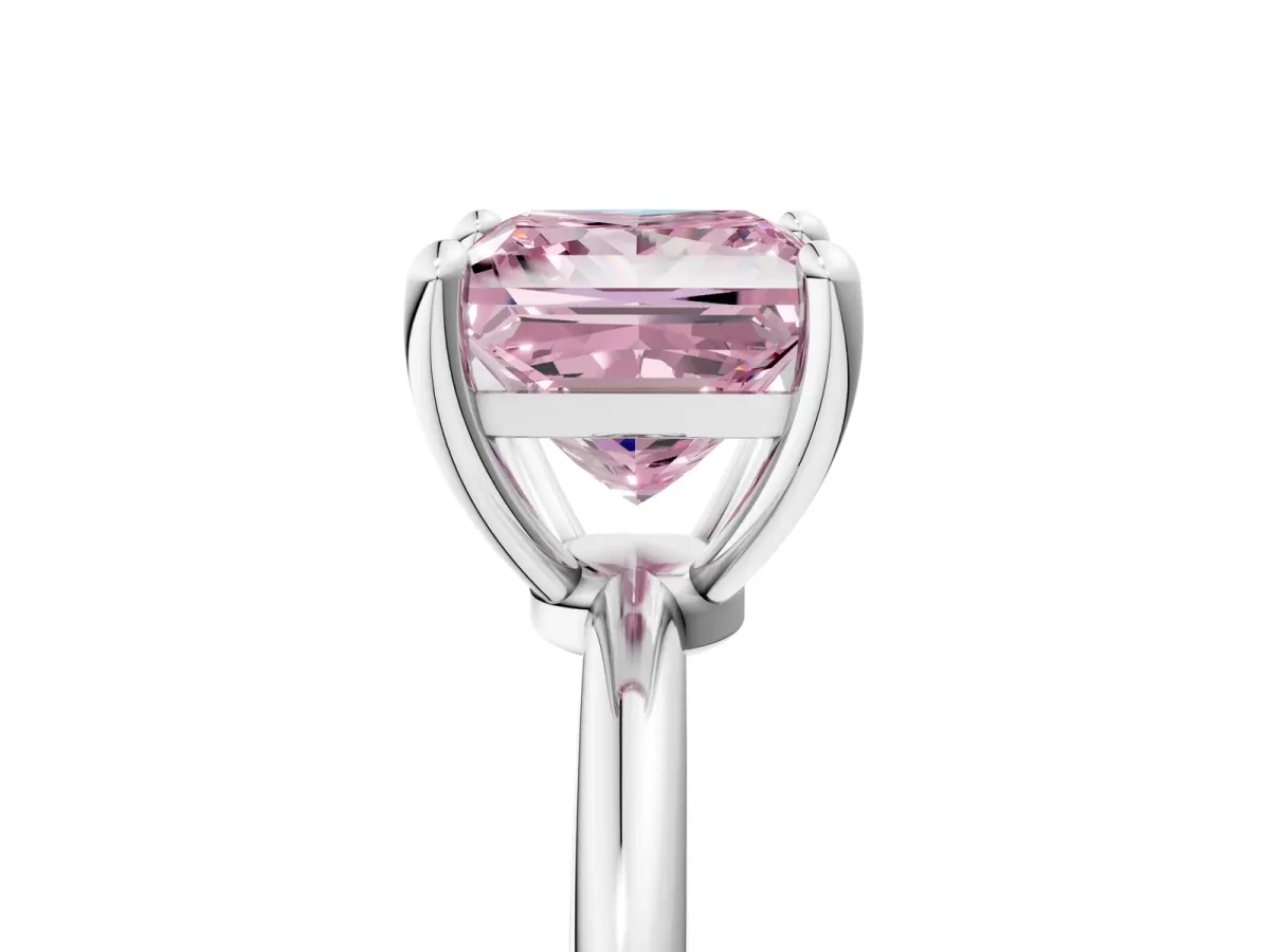 Fancy Pink Princess Cut Solitaire Diamond Ring with 4-Prong Setting on a Classic Band Silver