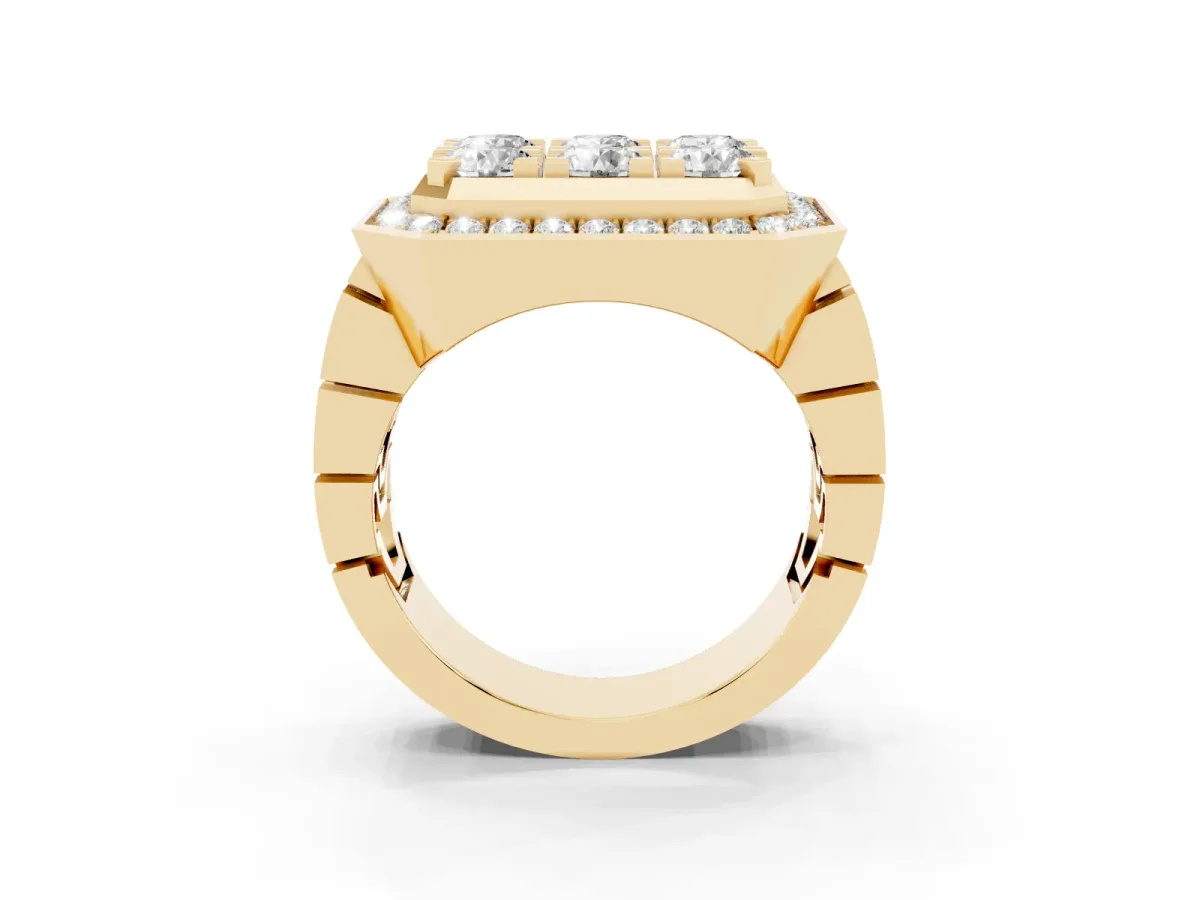 Round Diamond Cluster Halo Mens Ring Yellow gold
