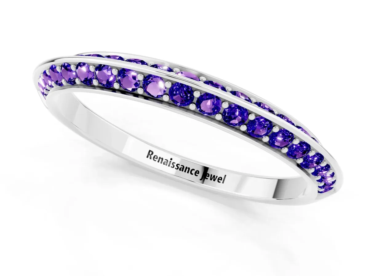 Double Row Pavé Round Tanzanite Eternity Band with Channel Setting Silver