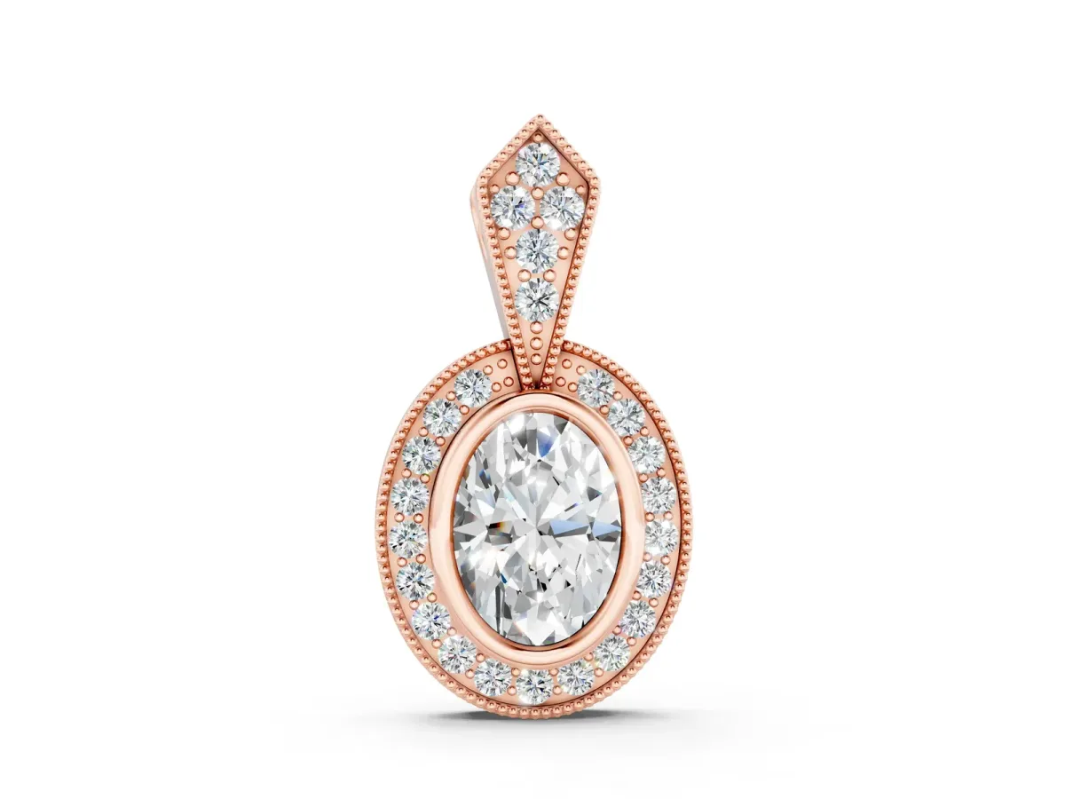 Oval Halo Pavé Diamond Pendant Rose gold