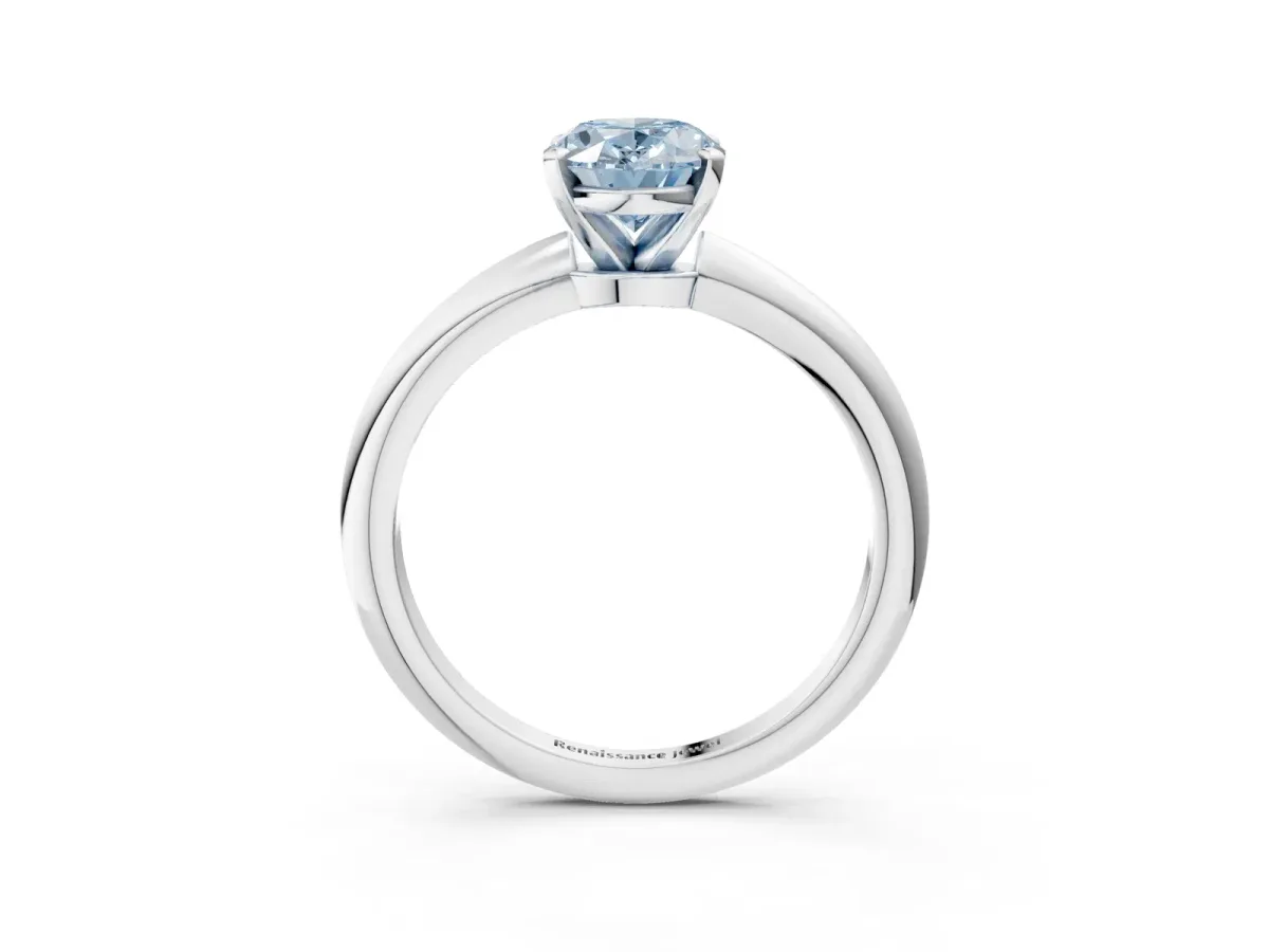 Fancy Blue Oval Cut Diamond Solitaire Ring with Six-Prong Setting and Classic Band Platinum