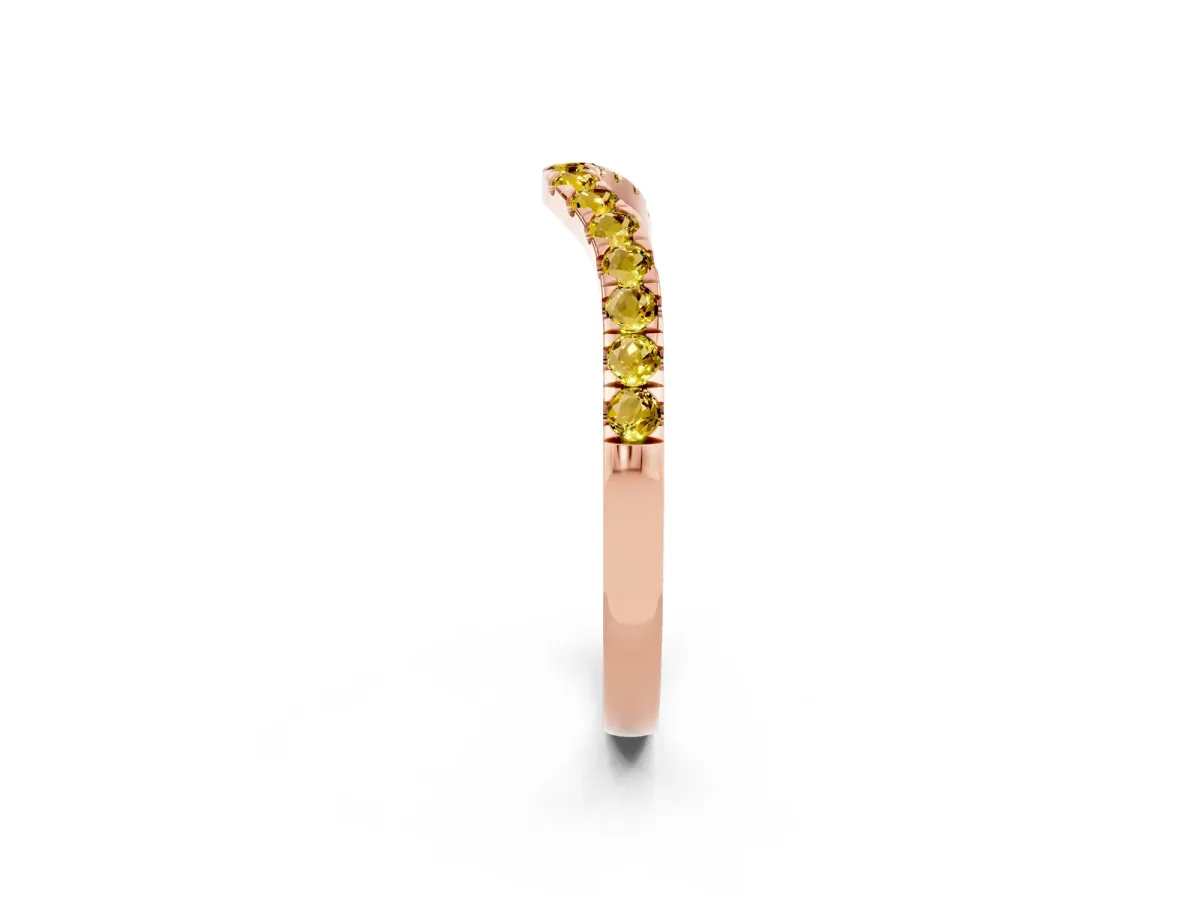 Curved Pavé Round Yellow Sapphire Wedding Band with Shared Prong Setting Rose gold