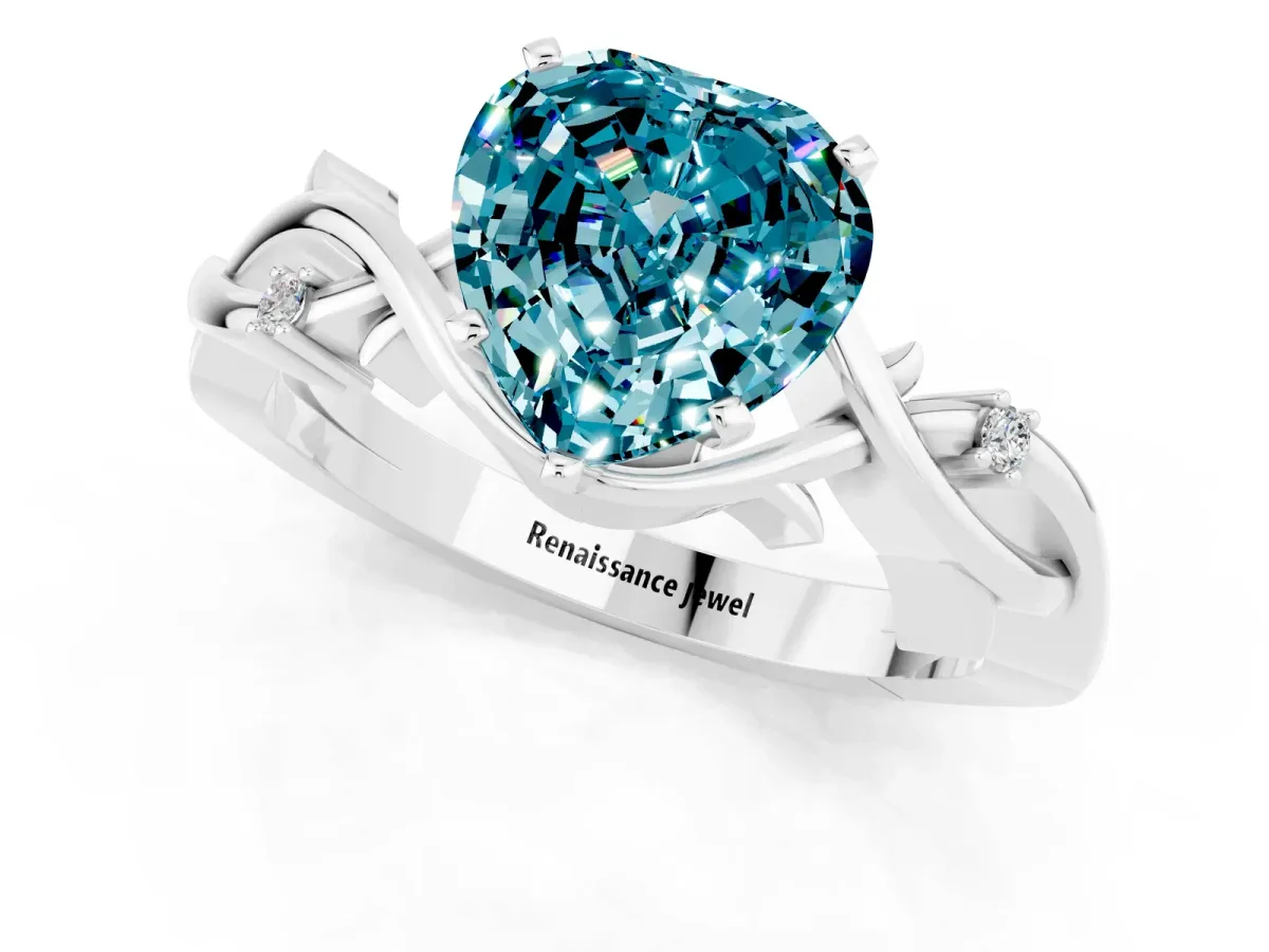 Heart Cut Blue Topaz Solitaire Ring with Twisted Band and Prong Setting Silver