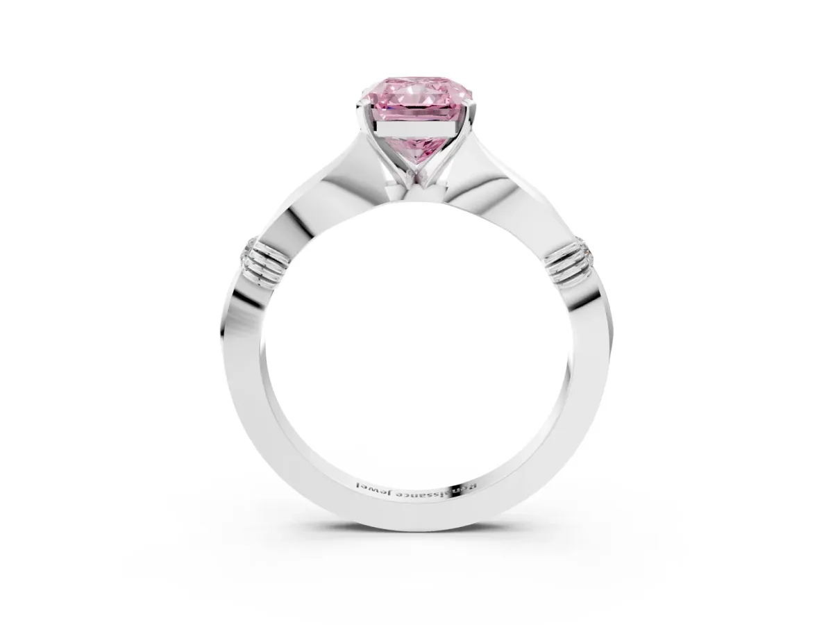 Fancy Pink Radiant Cut Solitaire Diamond Twisted Band with Four-Prong Setting Platinum