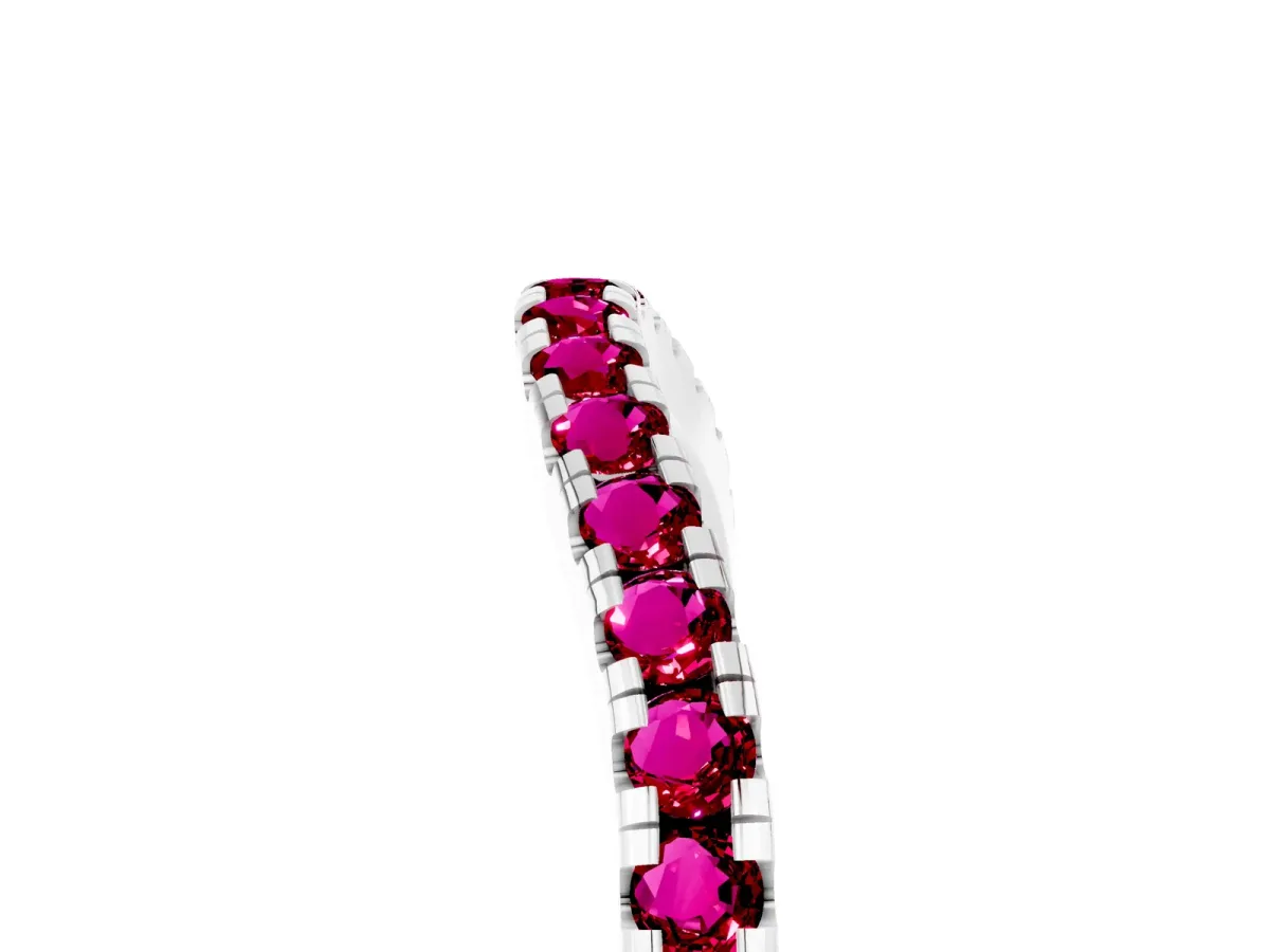 Round Garnet Pavé Half Eternity Band with Shared Prong Setting White gold