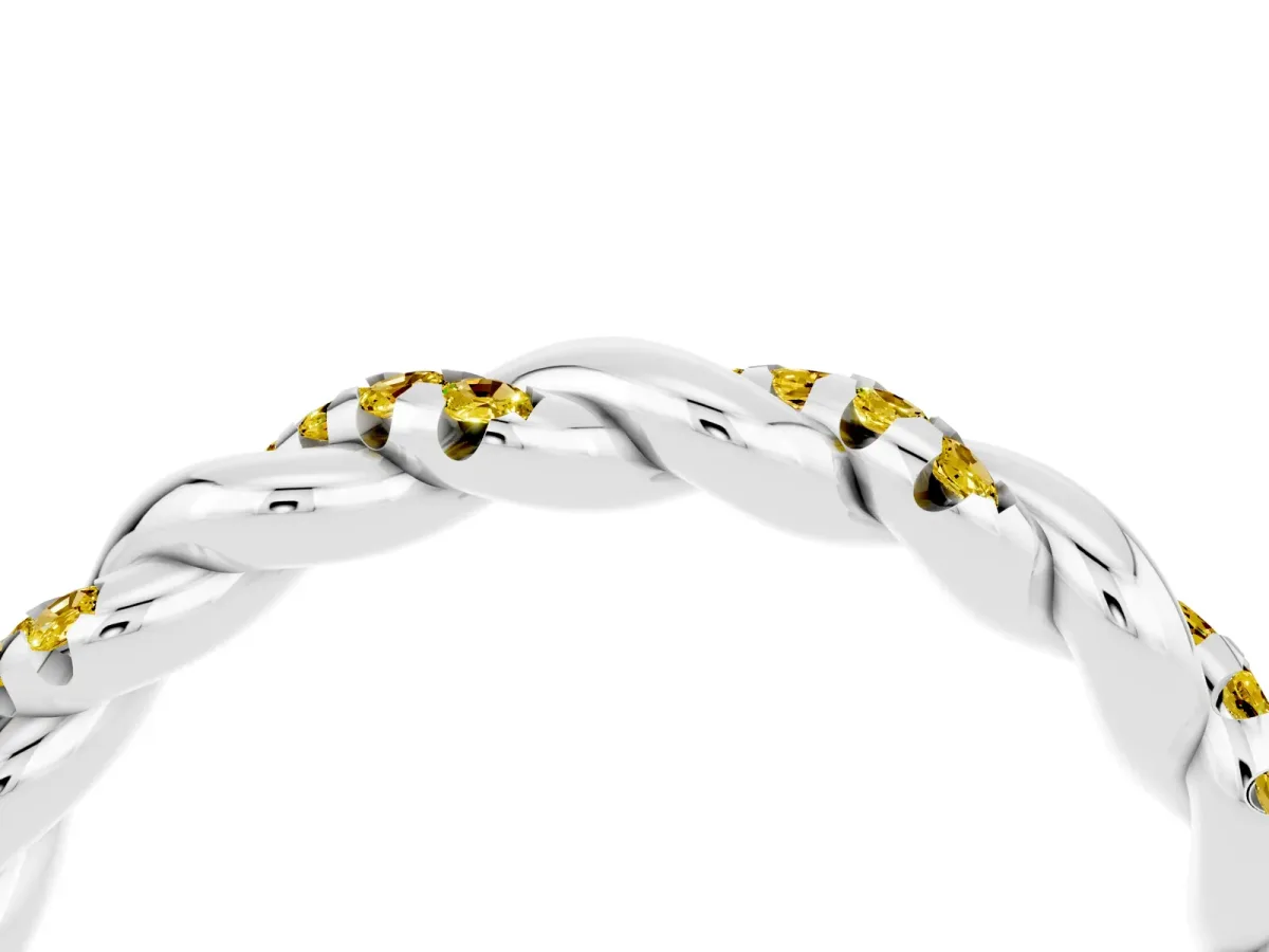 Twisted Pavé Round Yellow Sapphire Eternity Band Silver