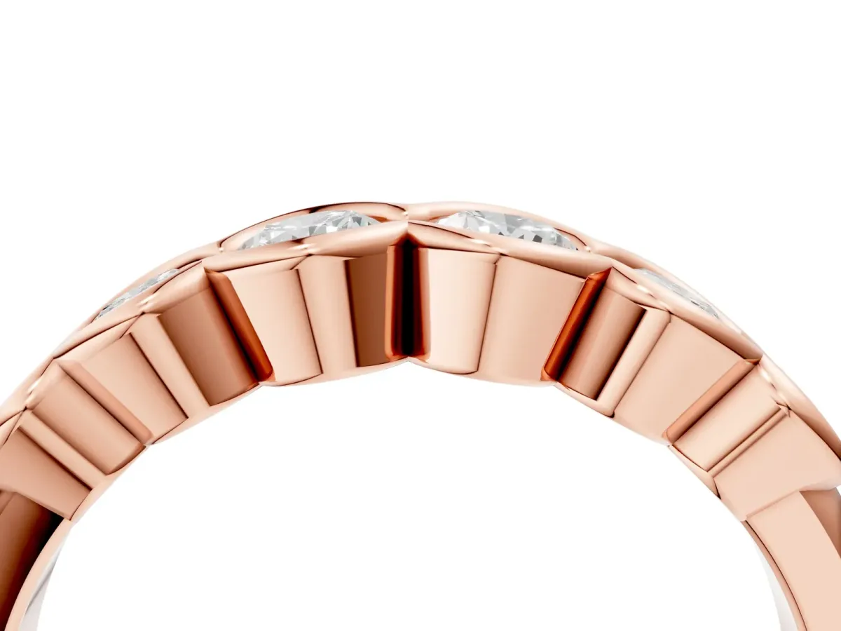 Round Diamond Scalloped Bezel Set Eternity Band Rose gold