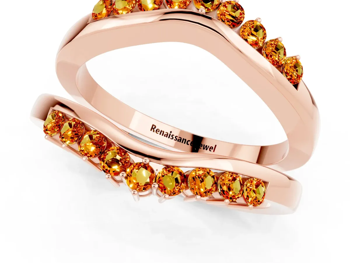 Round Citrine Chevron Contour Band with Prong Setting Rose gold