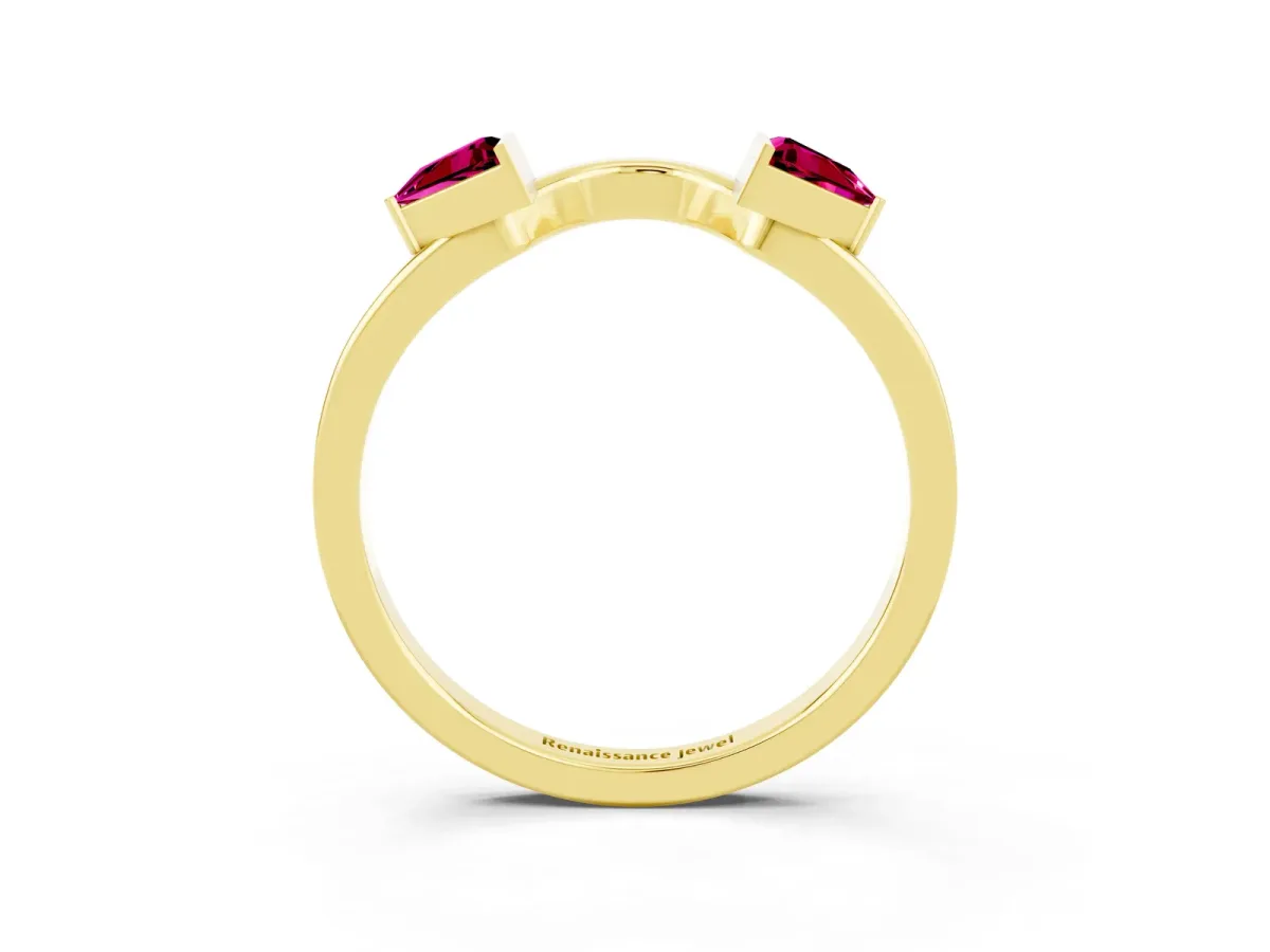 Trillion Garnet Open Band Ring with Bezel Setting Yellow gold