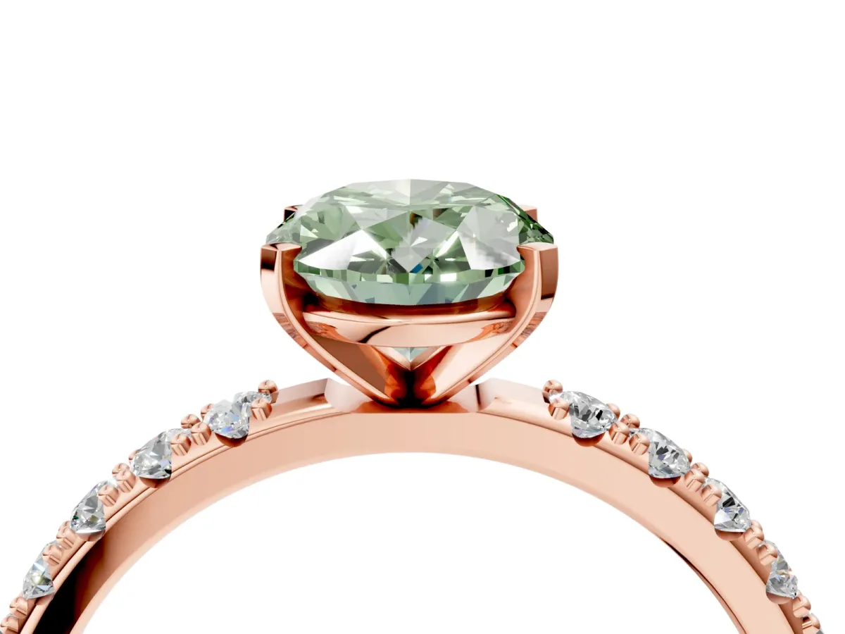 Fancy Green Oval Cut Diamond Solitaire Pavé Band with Four-Prong Setting Rose gold