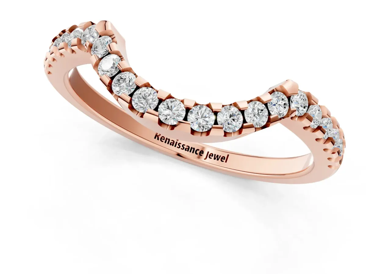 Pavé Round Diamond Contour Band with U-Prong Setting Rose gold