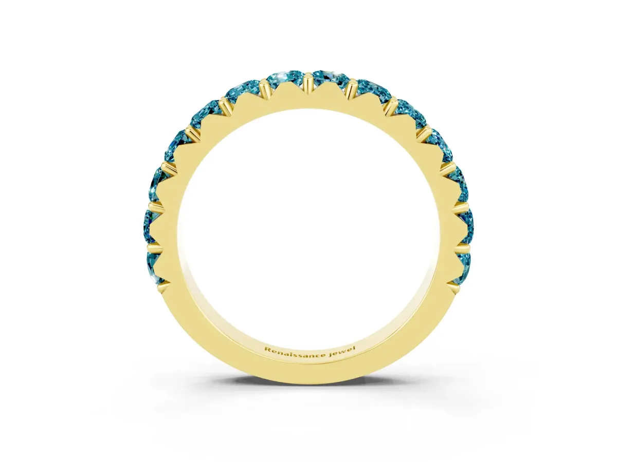 Round Blue Topaz Half Eternity Band with Classic Prong Setting Yellow gold