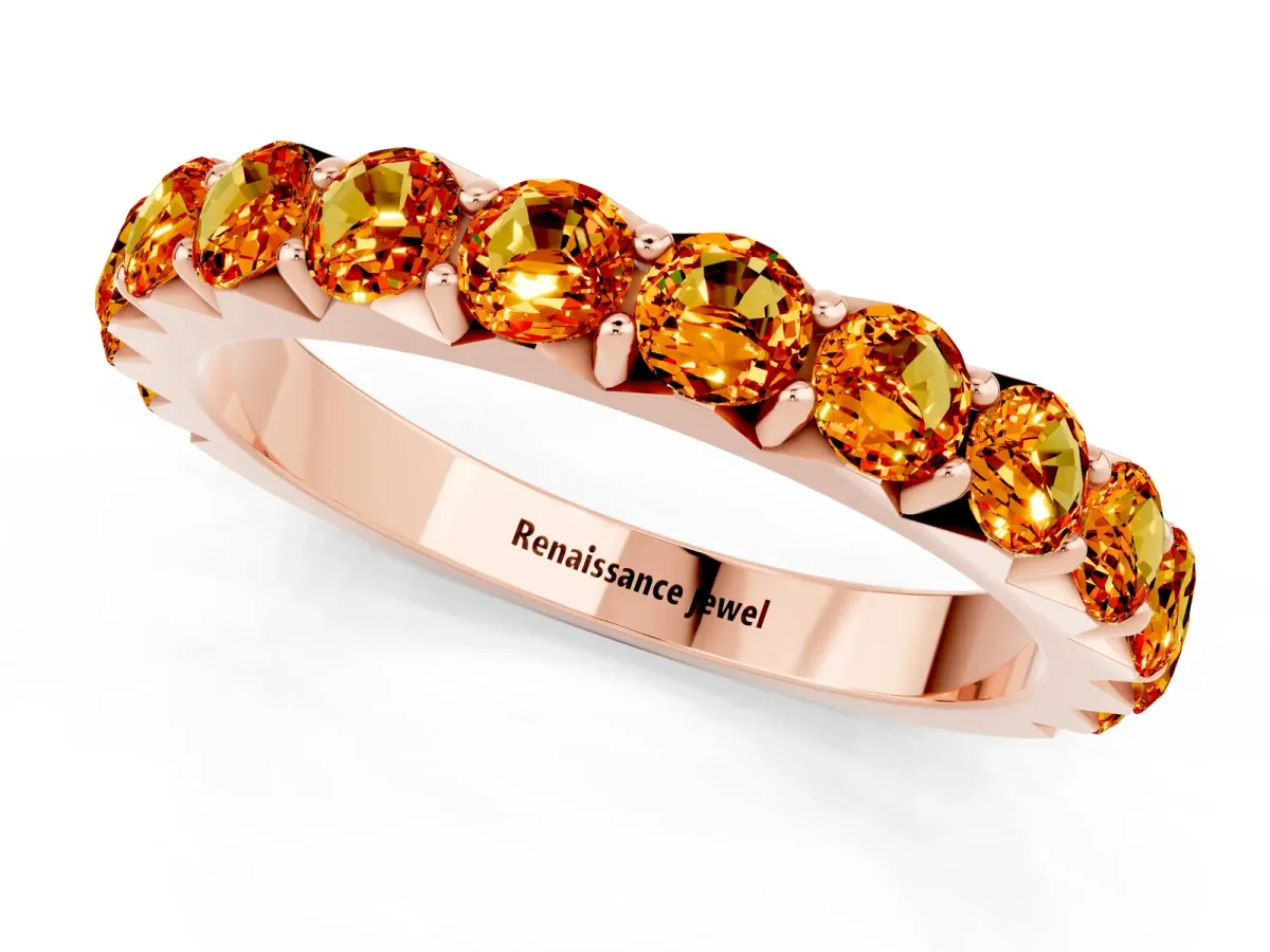 Round Citrine Half Eternity Band with Classic Prong Setting Rose gold