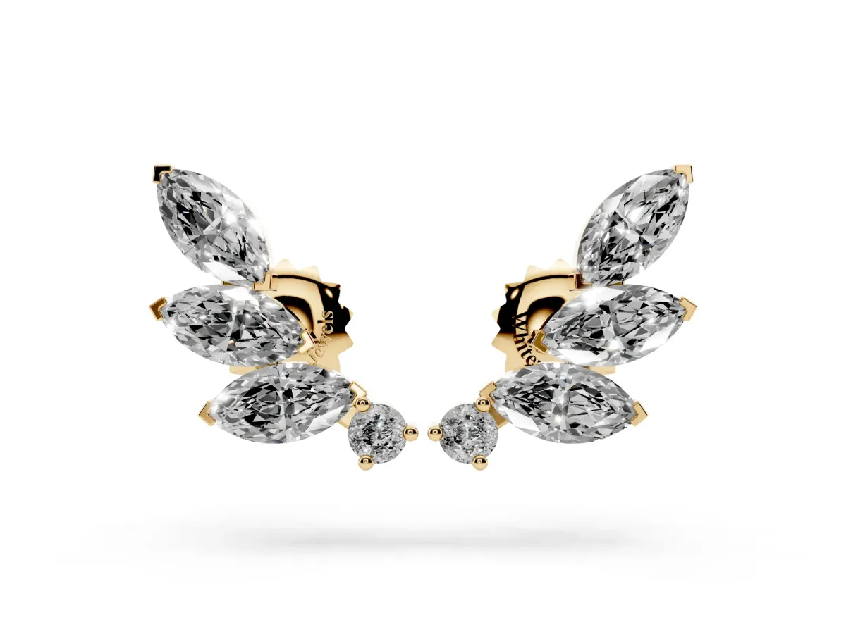Marquise and Round Diamond Ivy Climber Earrings Yellow gold