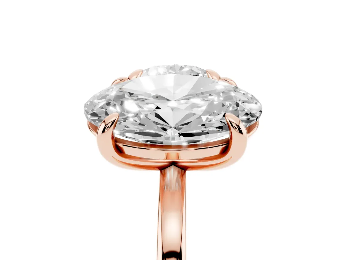 Round and Oval Toi Moi Ring with Prong Setting and Plain Band Rose gold