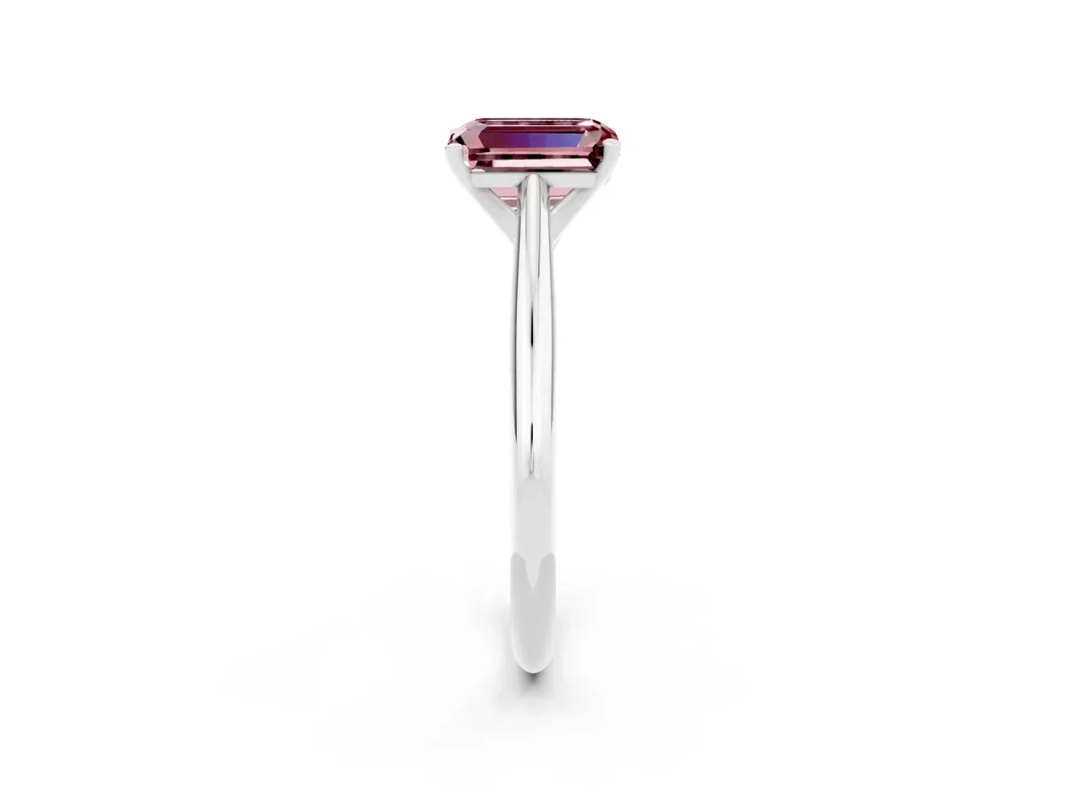 Emerald Cut Morganite Solitaire Engagement Ring with Cathedral Setting and Four-Prong Mount White gold