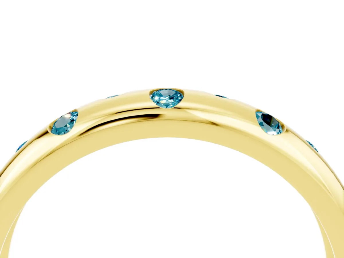 Round Blue Topaz Flush-Set Comfort Fit Band Yellow gold