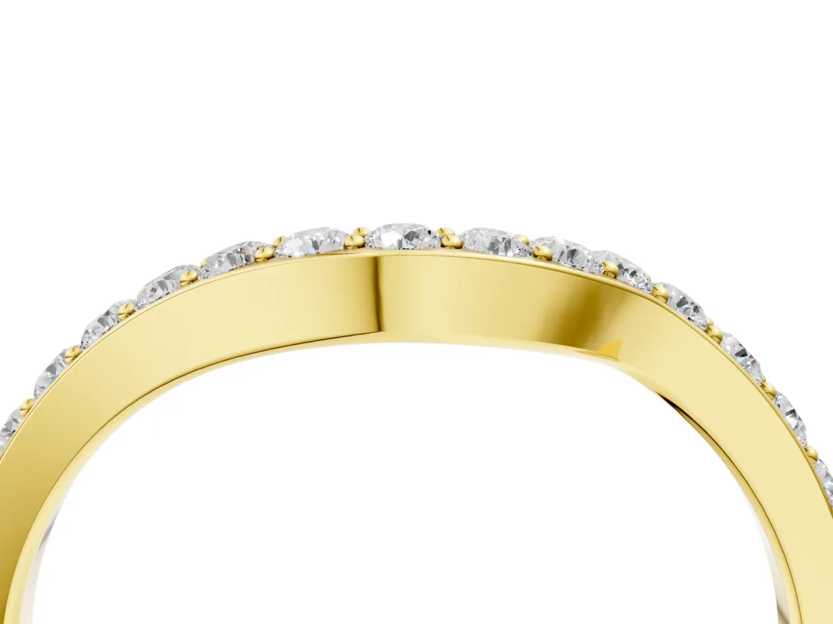 Pavé Round Diamond Curved Band with Prong Setting Yellow gold