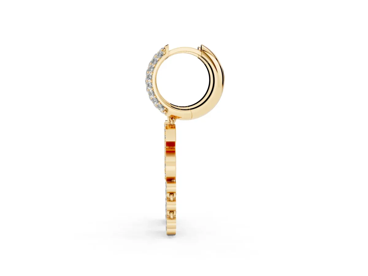 Round Diamond Initial S Huggie Hoop Earrings Yellow gold