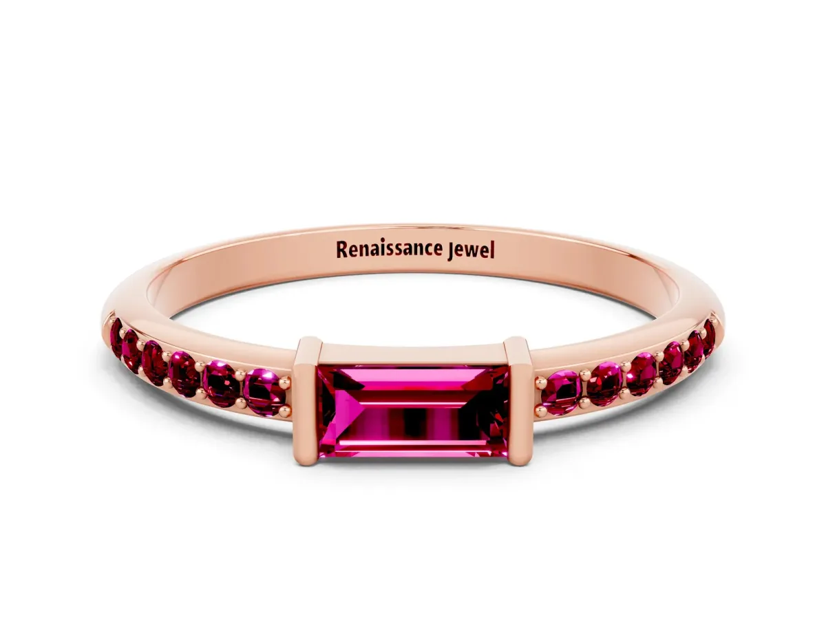 Baguette Garnet Pavé Band with Bar Setting Rose gold