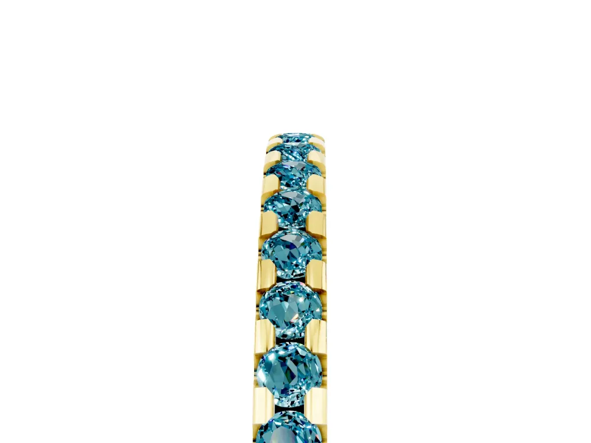 Round Blue Topaz Pavé Set Eternity Band with Micro Prong Setting Yellow gold