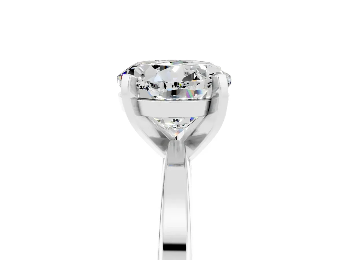 Round Cut Moissanite Solitaire Engagement Ring with Classic Band and Four-Prong Setting Silver