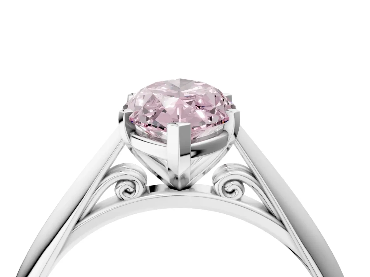 Fancy Pink Marquise Cut Diamond Solitaire Engagement Ring with Cathedral Setting and Four-Prong Mount Silver