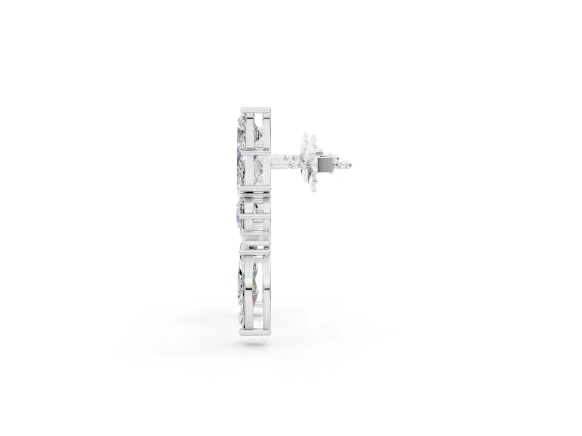Princess, Baguette, Marquise, Pear and Round Diamond Cluster Stud Earrings Silver