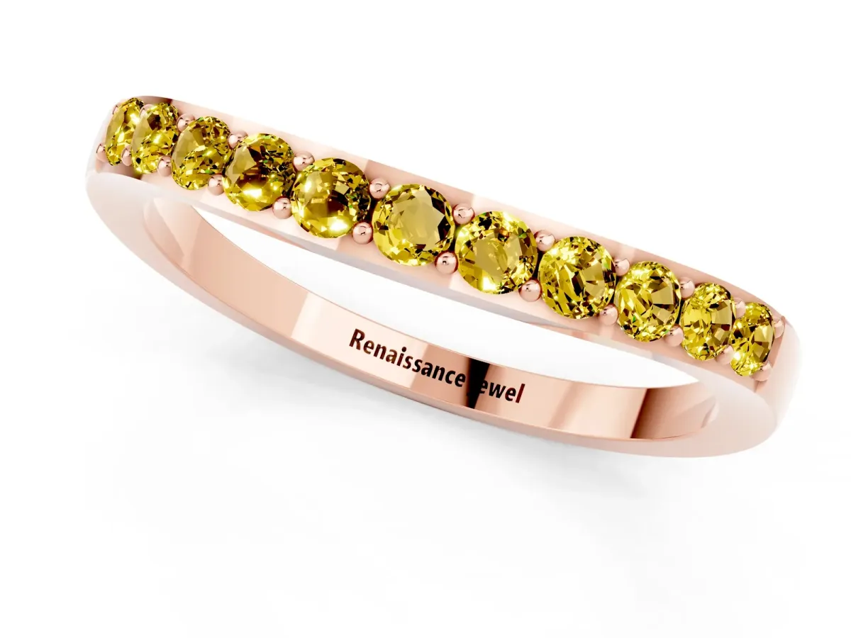 Round Yellow Sapphire Curved Wedding Band with Channel Setting Rose gold