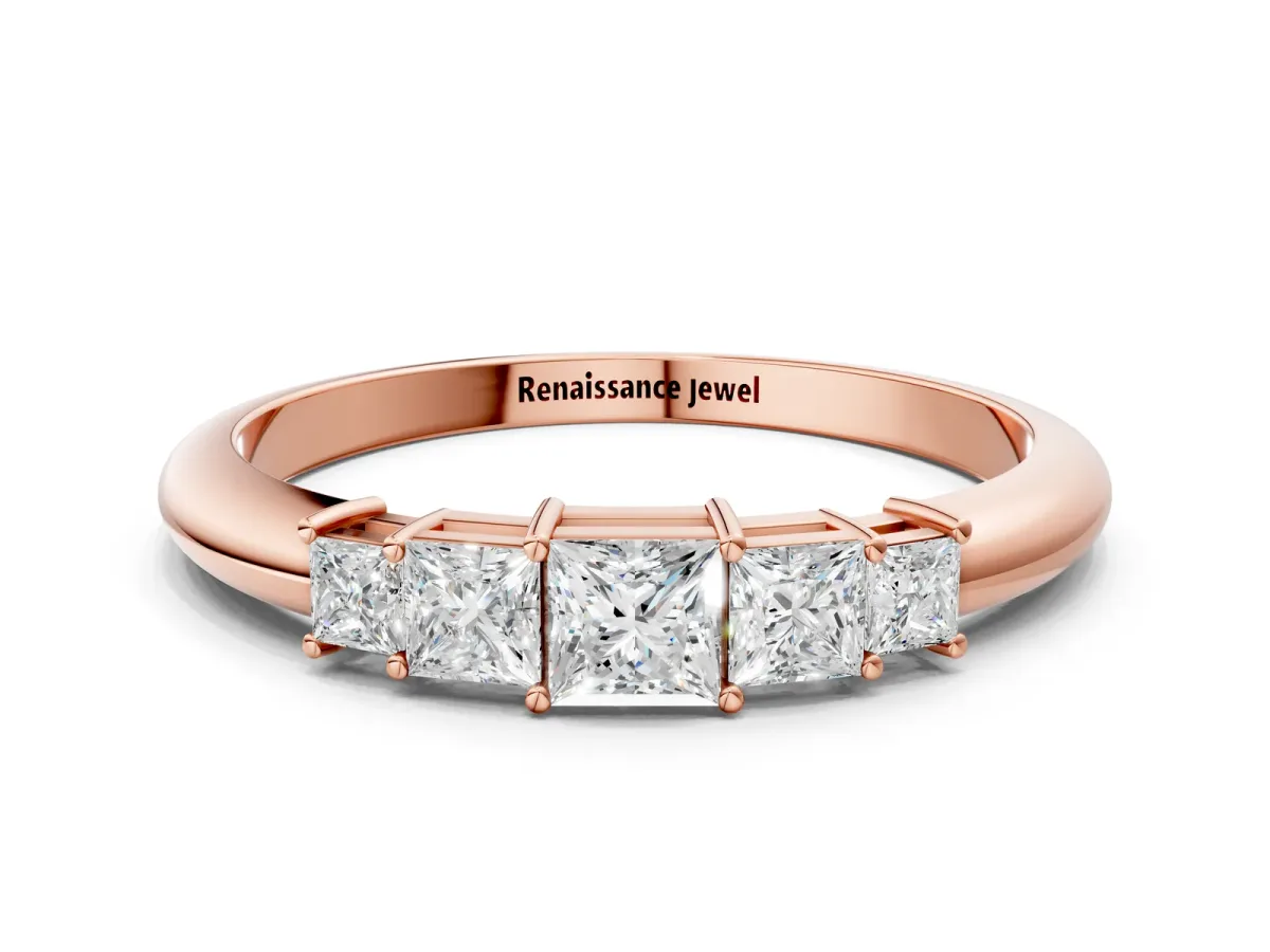 Princess Cut Five-Stone Prong Set Diamond Band Rose gold