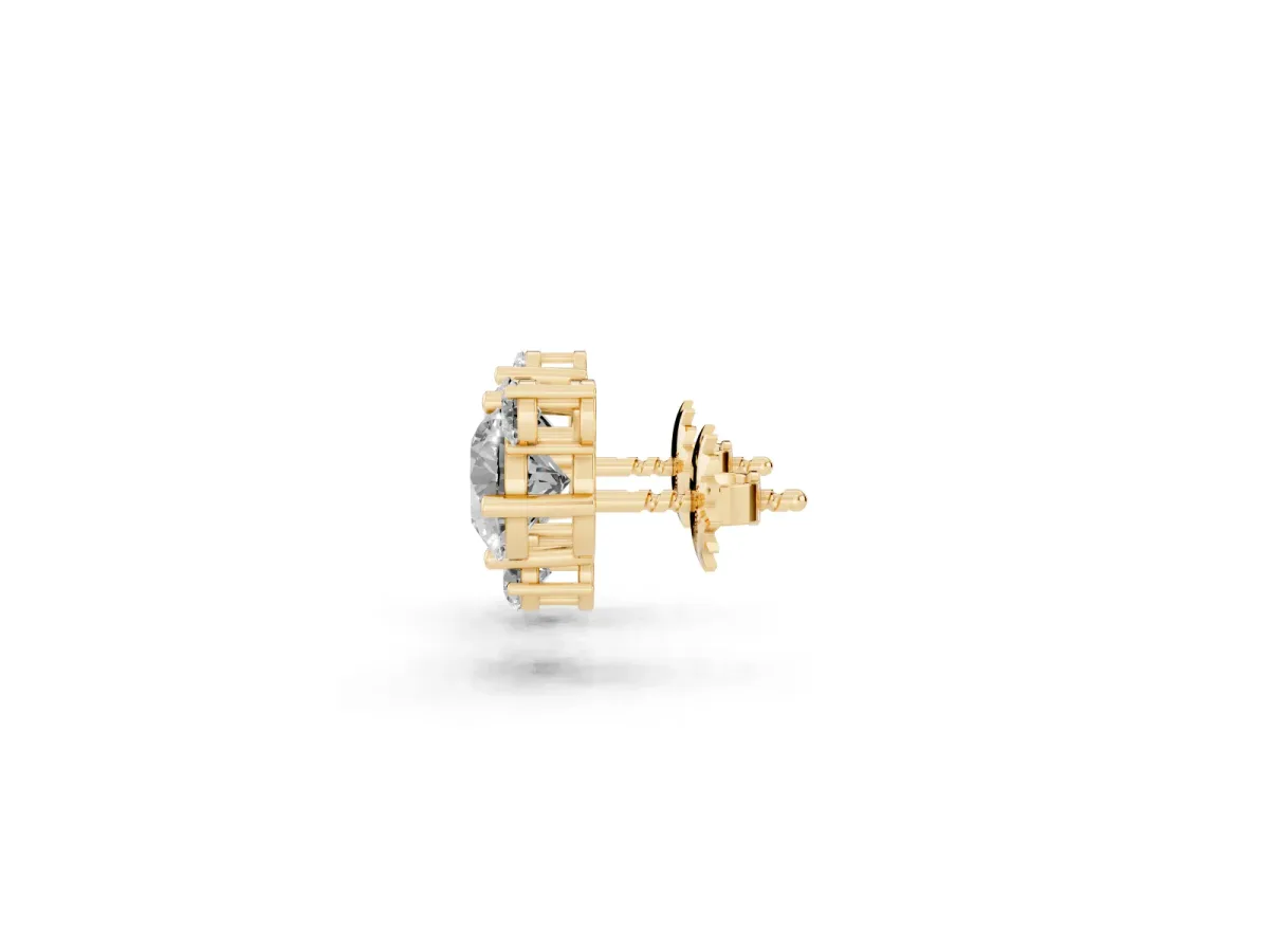 Round and Oval Diamond Hydrangea Bouquet Stud Earrings with Round Diamond Accents Yellow gold