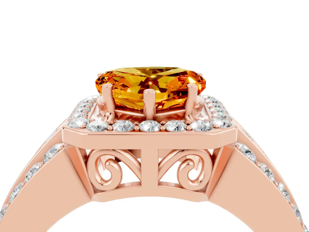 Heart Cut Halo Citrine Ring with Round Split Shank and Prong Setting Rose gold