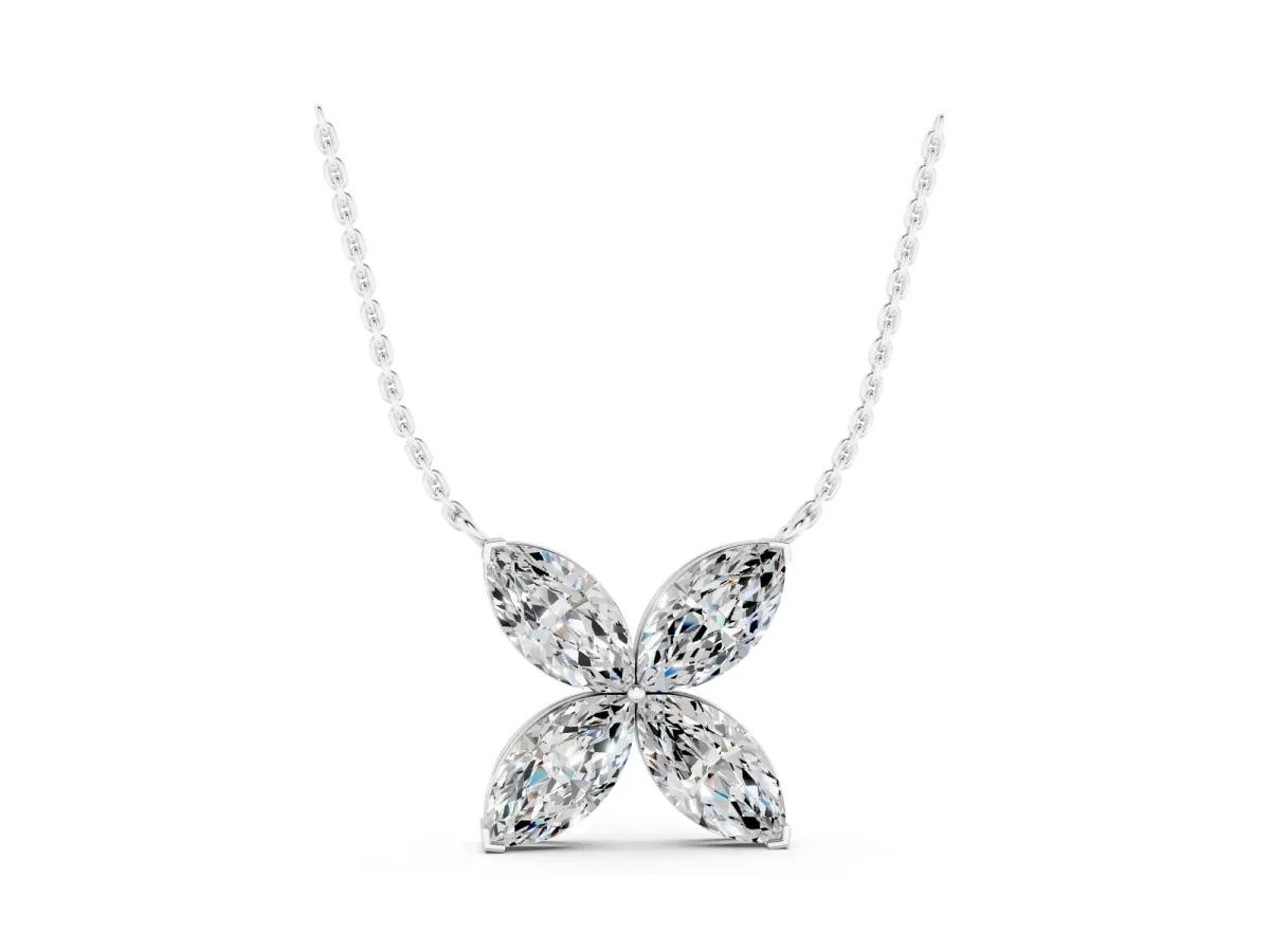 Four-Prong Marquise Diamond Flower Pendant White gold