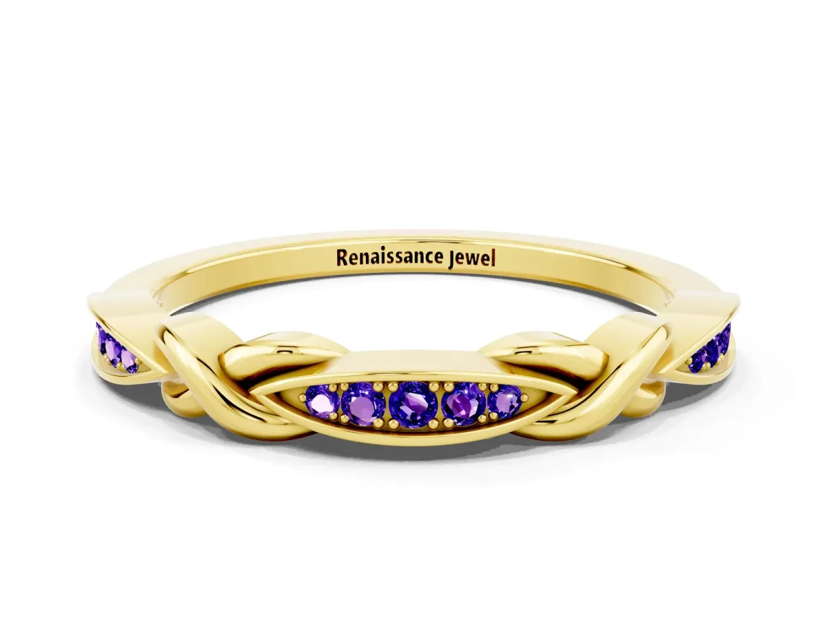 Twisted Marquise Tanzanite Pavé Band with Shared Prong Setting Yellow gold