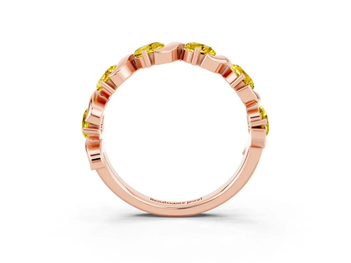 Six-Stone Round Yellow Sapphire Wave Band with Shared Prong Setting Rose gold