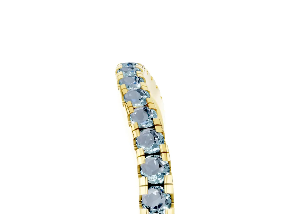 Round Aquamarine Pavé Half Eternity Band with Shared Prong Setting Yellow gold