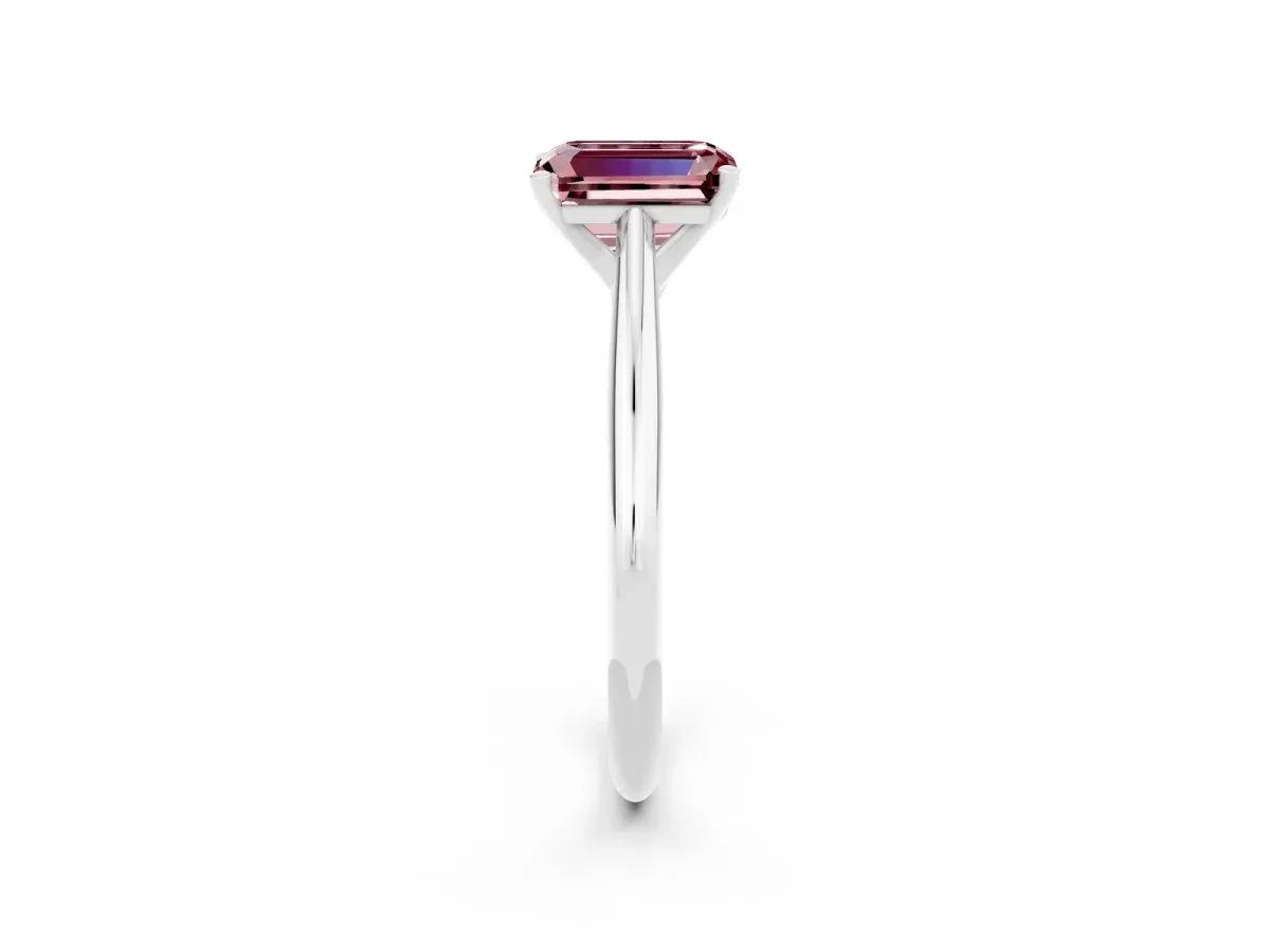 Emerald Cut Morganite Solitaire Engagement Ring with Cathedral Setting and Four-Prong Mount White gold