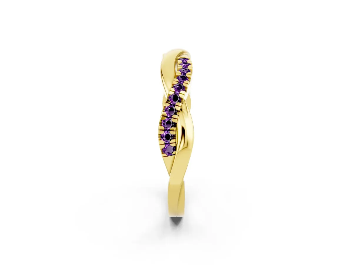 Round Amethyst Twisted Infinity Band with Prong Setting Yellow gold
