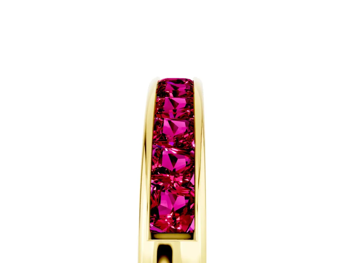 Channel Set Princess Cut Garnet Eternity Band Yellow gold