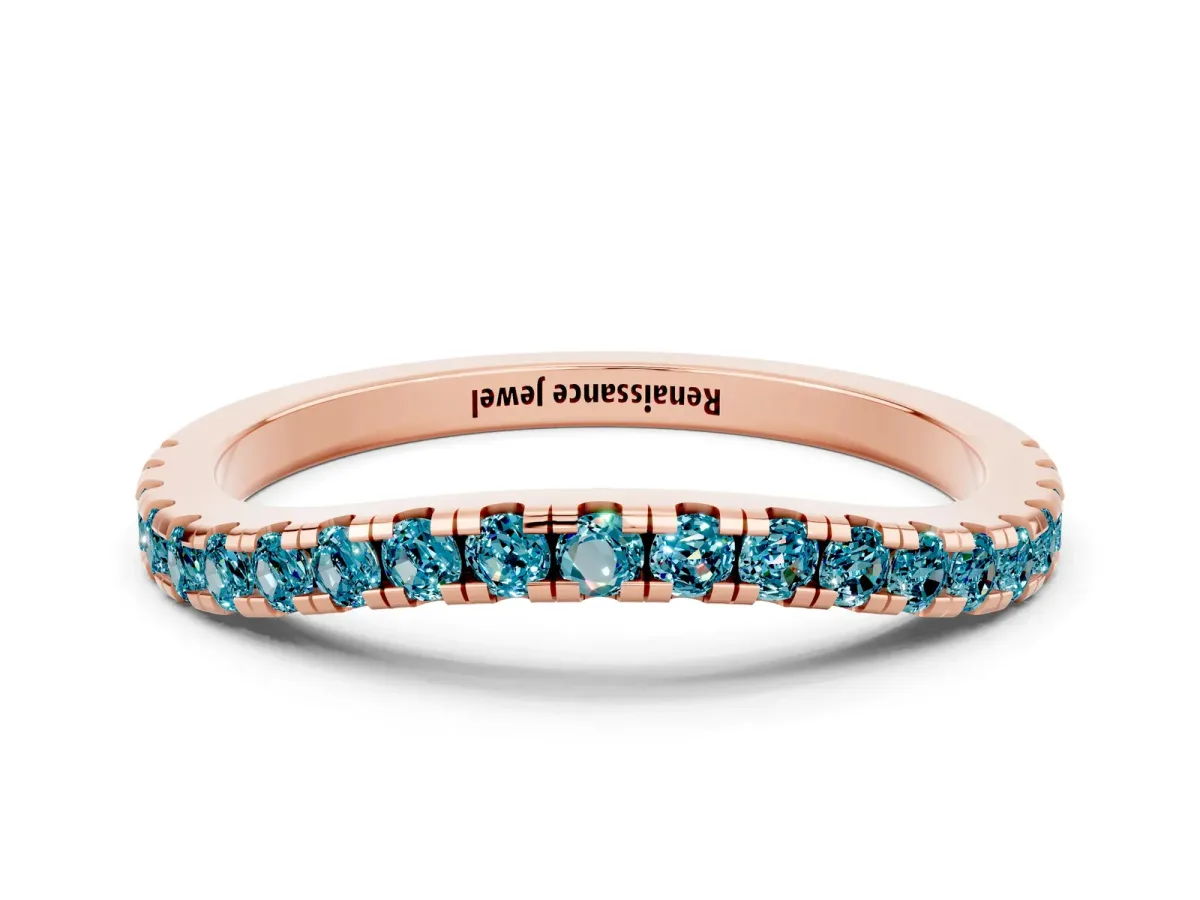 Round Blue Topaz Pavé Half Eternity Band with Shared Prong Setting Rose gold