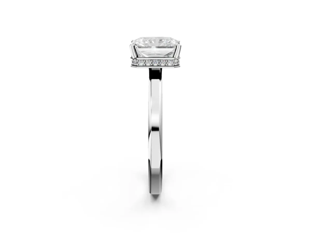 Radiant Cut Cut Solitaire Engagement Ring with Four-Prong Setting on a Classic Band Platinum