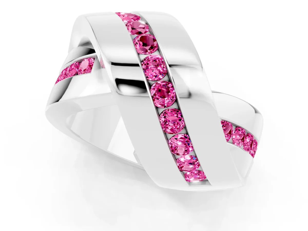 Pavé Round Pink Sapphire Crossover Band with Channel Setting White gold