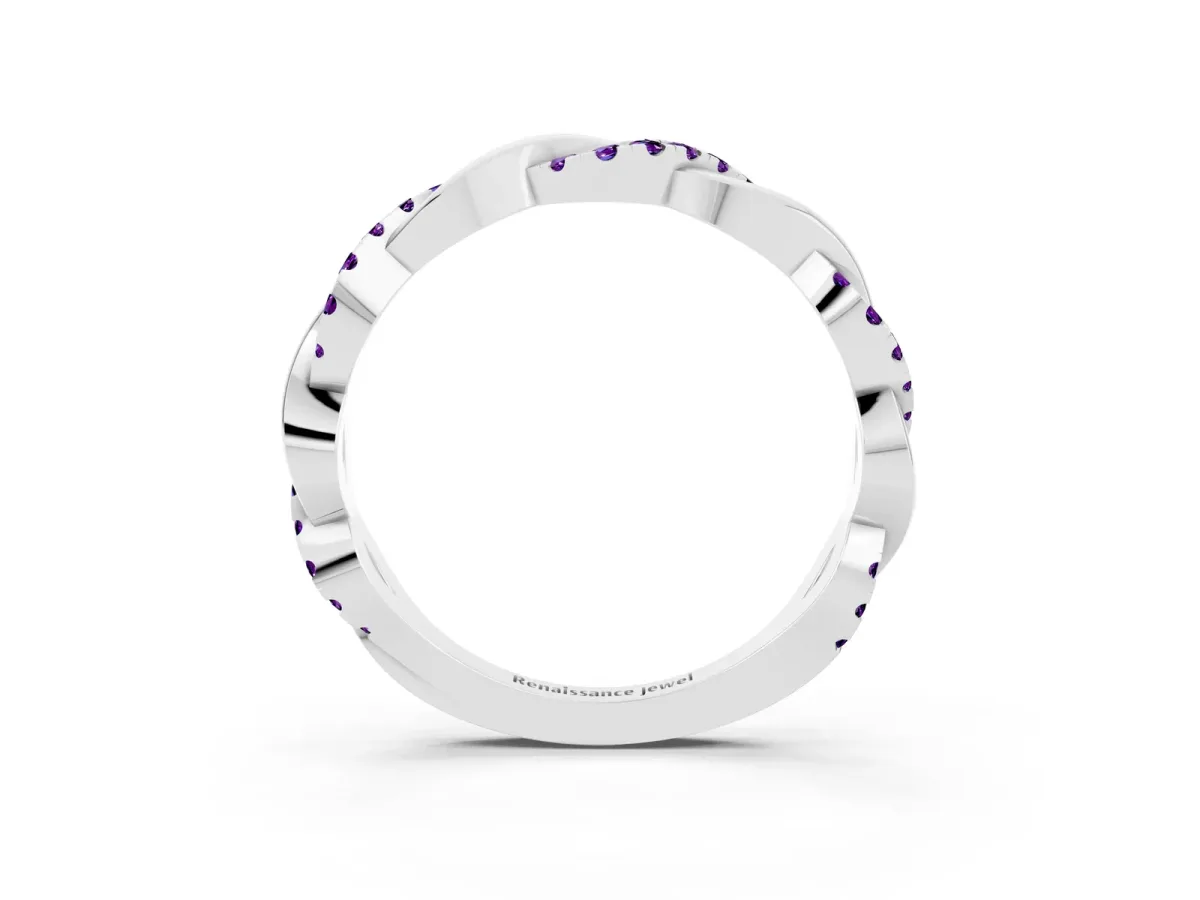 Round Amethyst Twist Eternity Band with Pavé Setting White gold