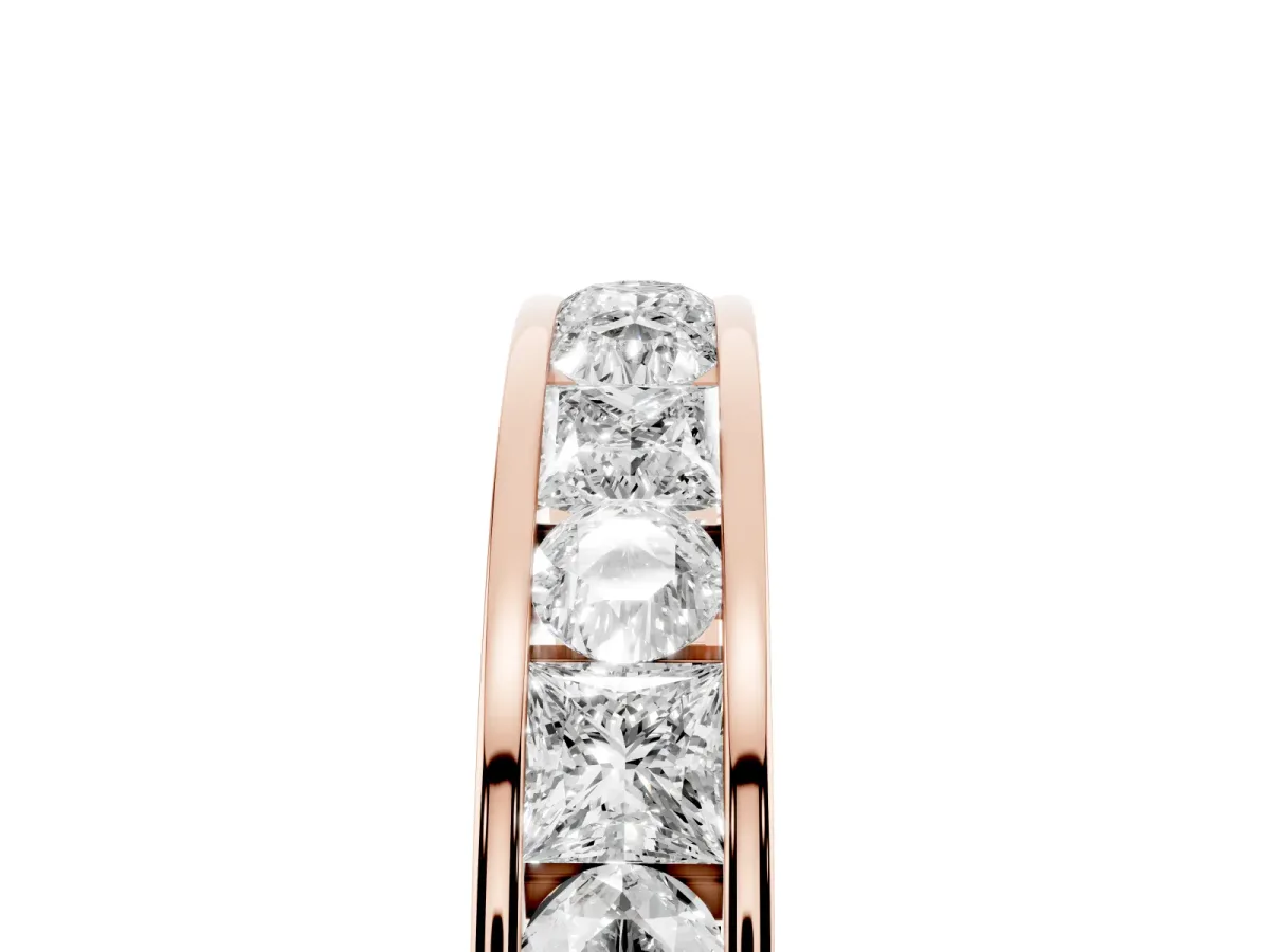Princess Diamond Channel Set Promise Ring with Round Diamond Accents Rose gold