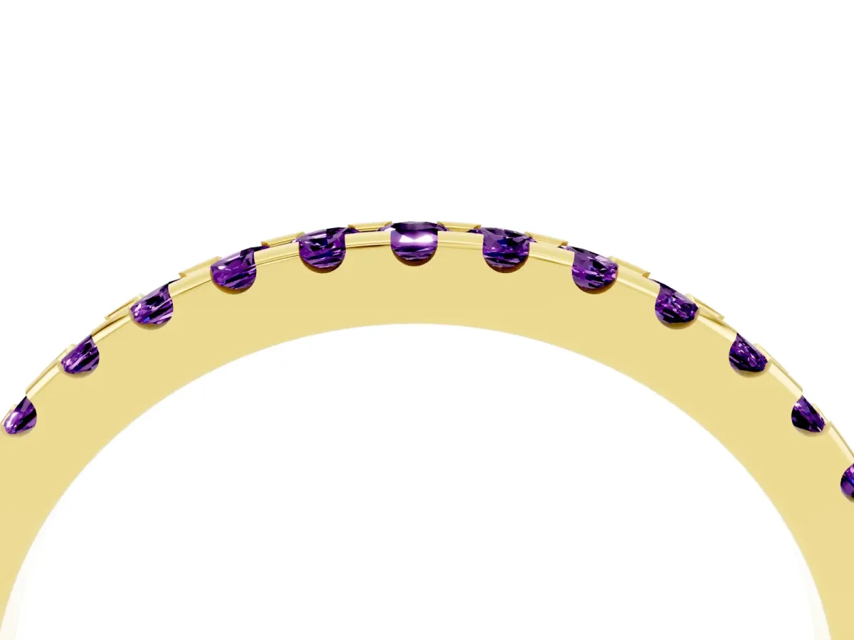 Round Amethyst Pavé Set Eternity Band with Micro Prong Setting Yellow gold